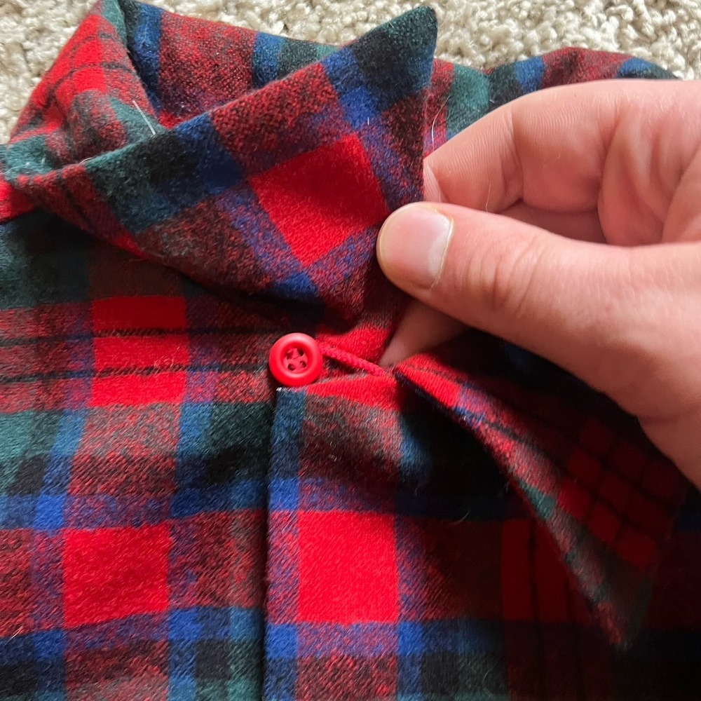 VTG 70s‎ Pendleton Board Shirt Red Plaid Wool Flannel Men's M USA Loop Collar - Picture 4 of 9